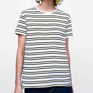 Zara Striped Basic Tee White Black Yellow Small